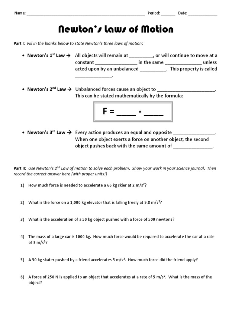 08 Newtons Laws Practice Worksheet PDF Acceleration Force Worksheets Library