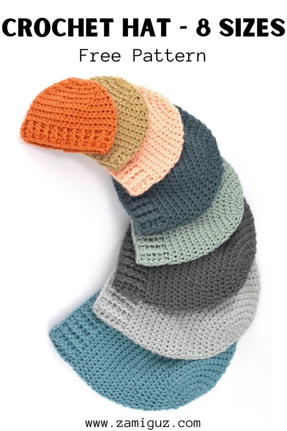 1 5 Hour Basic Free Crochet Hat Pattern 8 Sizes Zamiguz