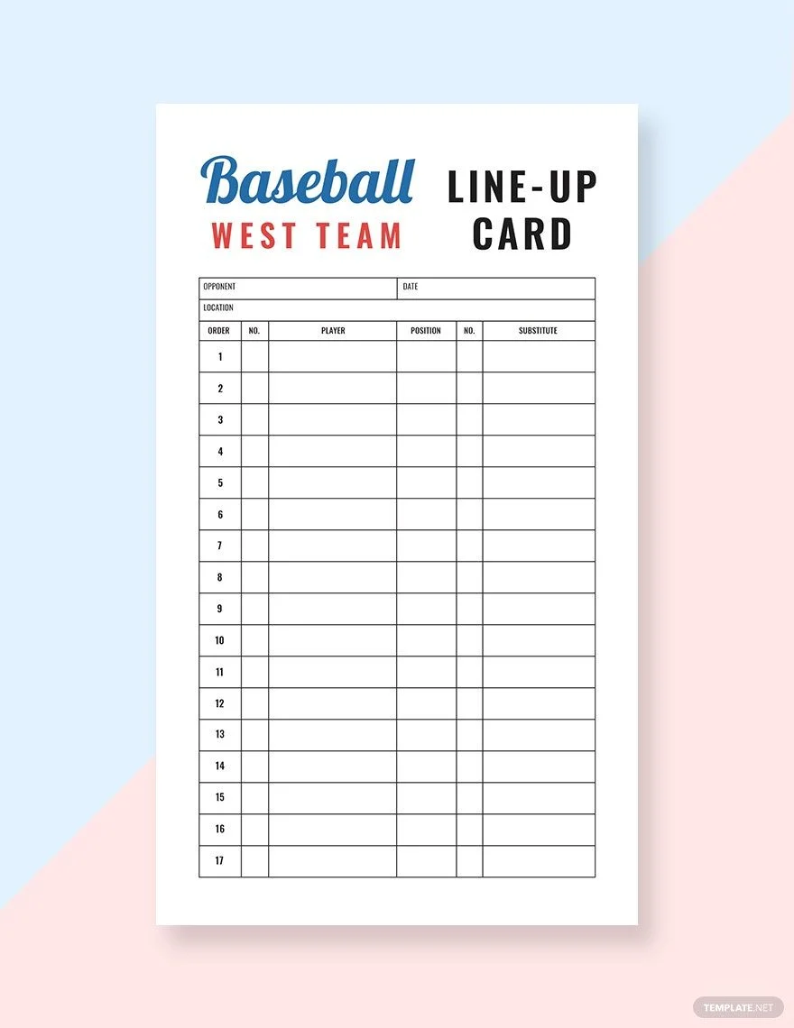 10 Baseball Line Up Card Templates DOC PDF 10 Baseball Line Up Card Templates DOC PDF