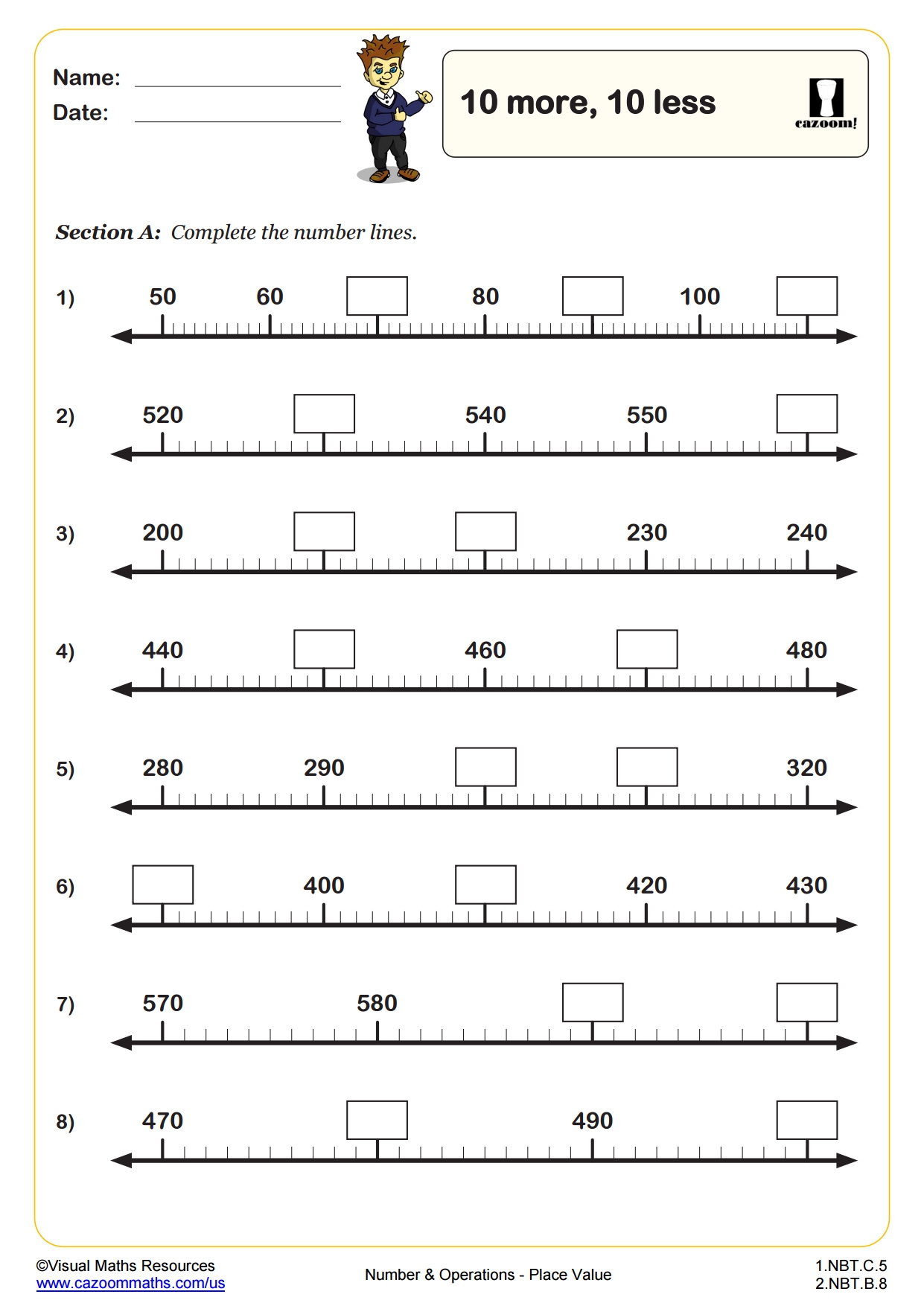 10 More 10 Less PDF Printable Number And Operations Worksheets Cazoom Math