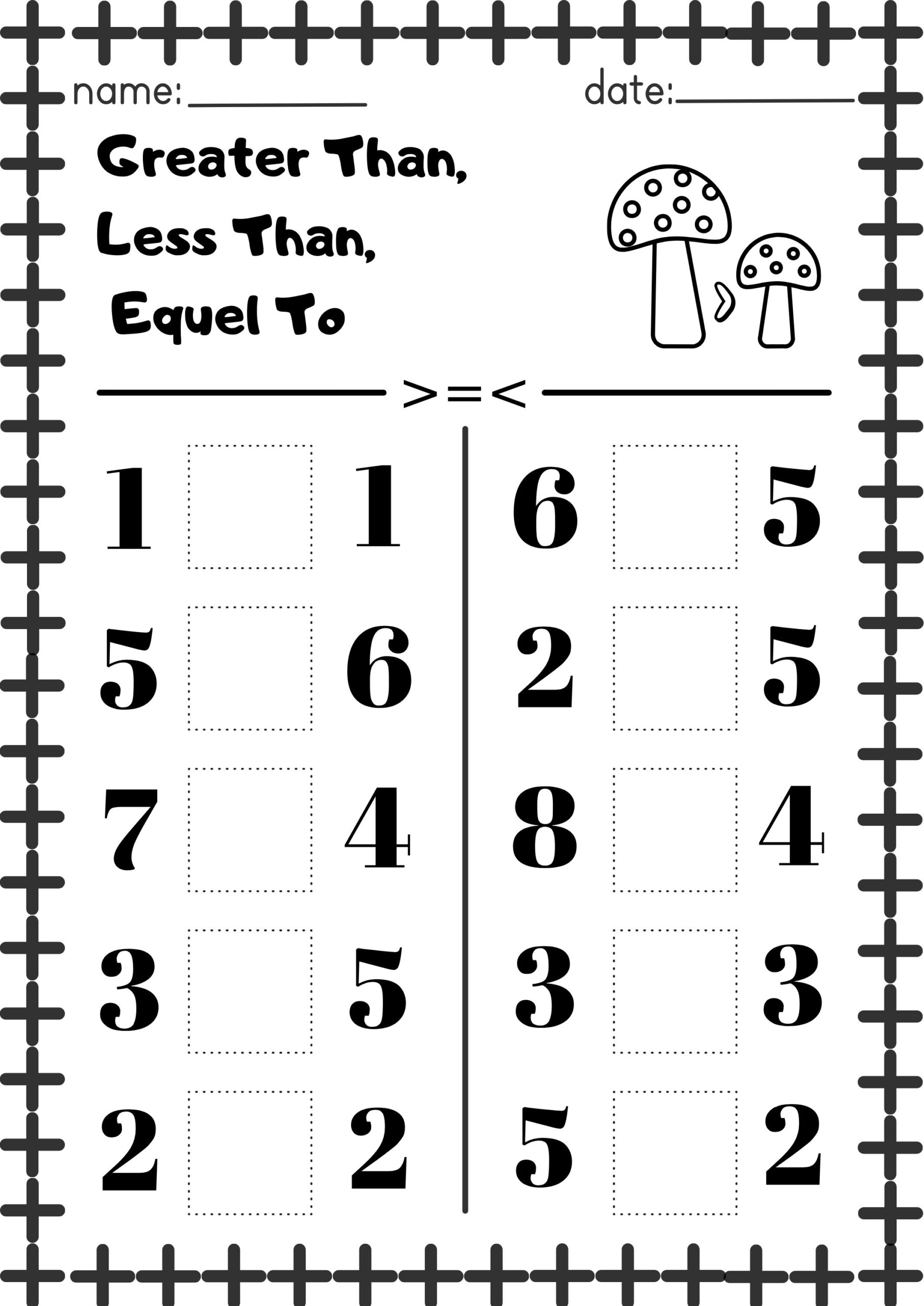 10 Pages Printable Mats greater Than Less Than Equel To math Worksheet Etsy