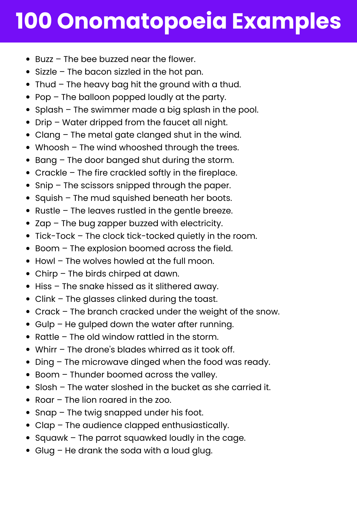 100 Onomatopoeia Examples 100 Onomatopoeia Examples