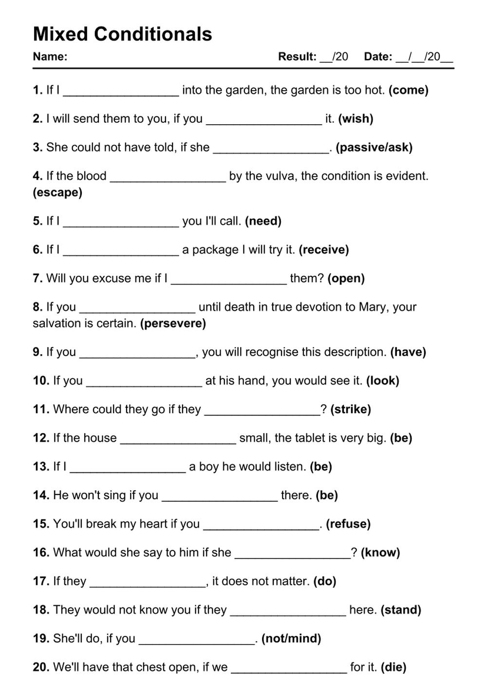101 Mixed Conditionals PDF Worksheets With Answers Grammarism
