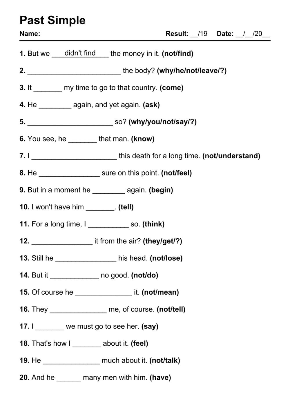 101 Past Simple PDF Worksheets With Answers 2020 Exercises Grammarism