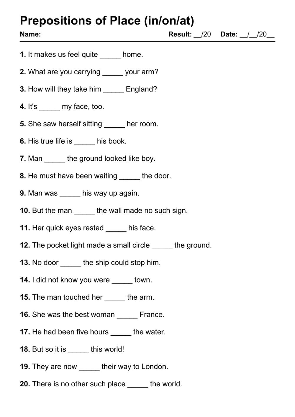 101 Prepositions Of Place PDF Worksheets With Answers Grammarism