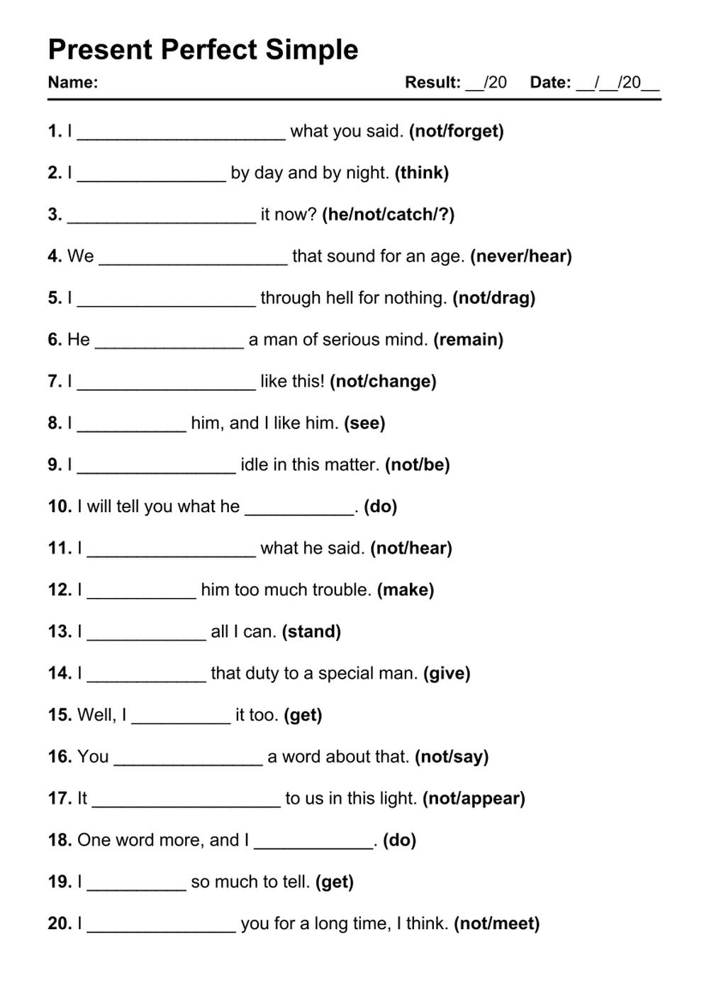 101 Present Perfect PDF Worksheets With Answers Grammarism