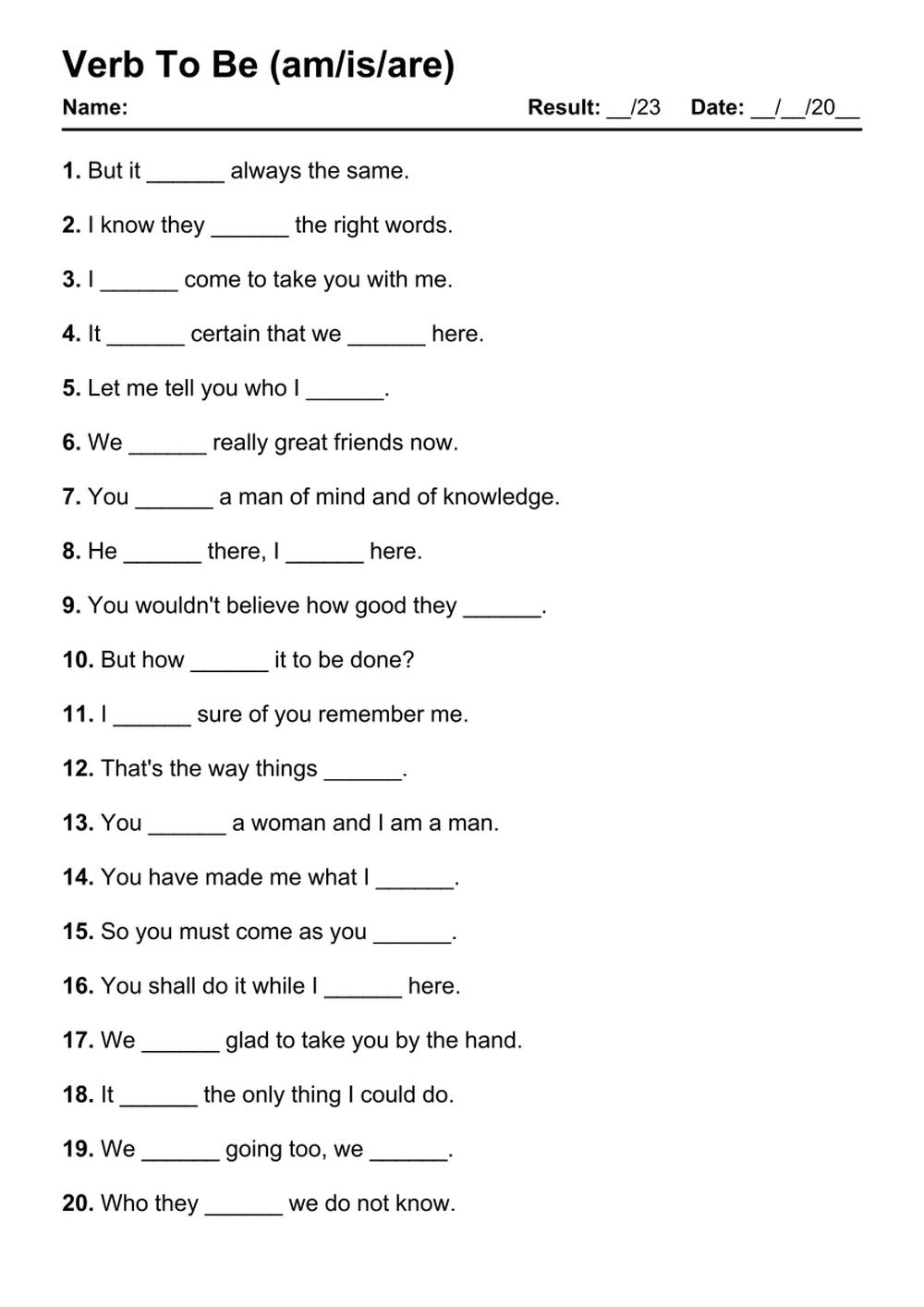 101 Verb To Be PDF Worksheets With Answers 2103 Exercises Grammarism