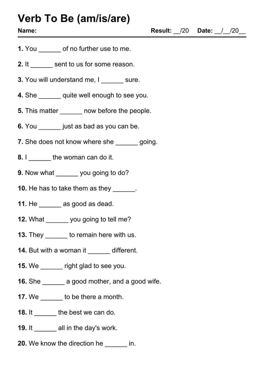 101 Verb To Be PDF Worksheets With Answers 2103 Exercises Grammarism