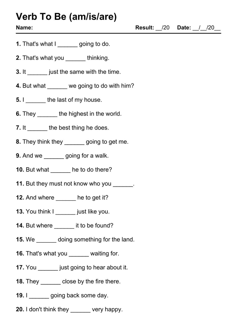101 Verb To Be PDF Worksheets With Answers 2103 Exercises Grammarism