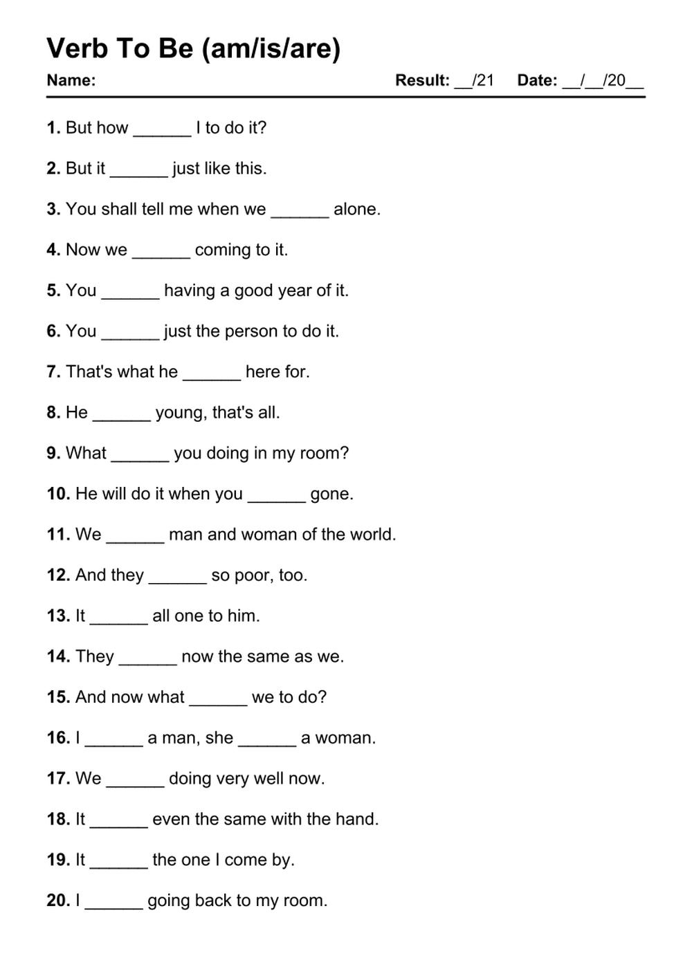 101 Verb To Be PDF Worksheets With Answers 2103 Exercises Grammarism