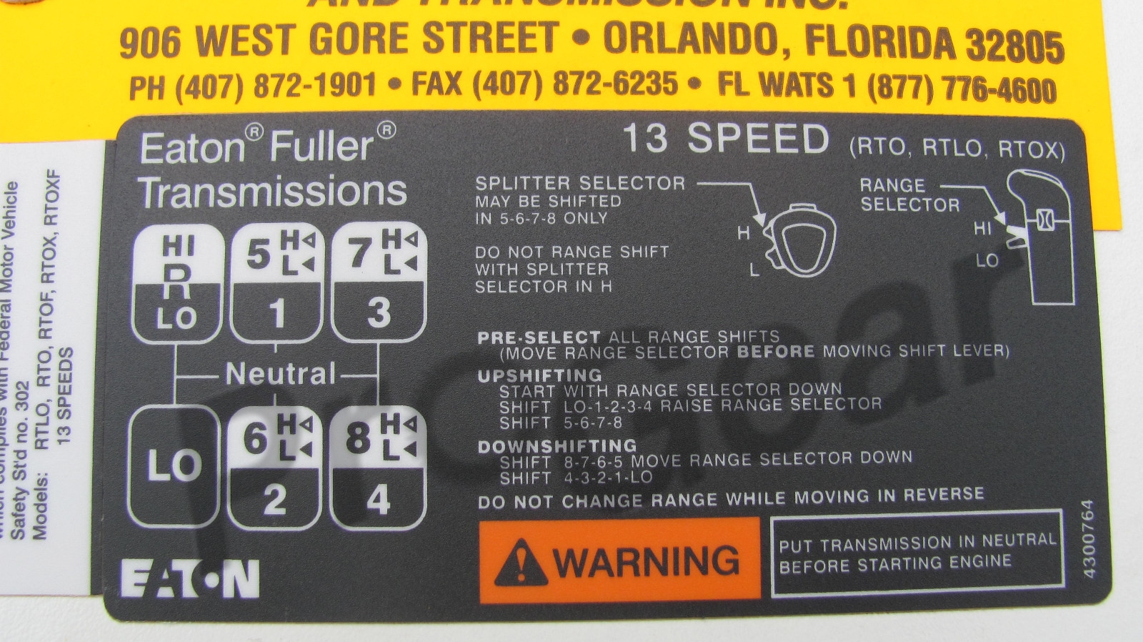13 Speed Transmission Eaton Fuller RTO RTLO Shift Pattern 4300764 Decal Shopping 13 Speed Transmission Eaton Fuller RTO RTLO Shift Pattern 4300764 Decal Shopping