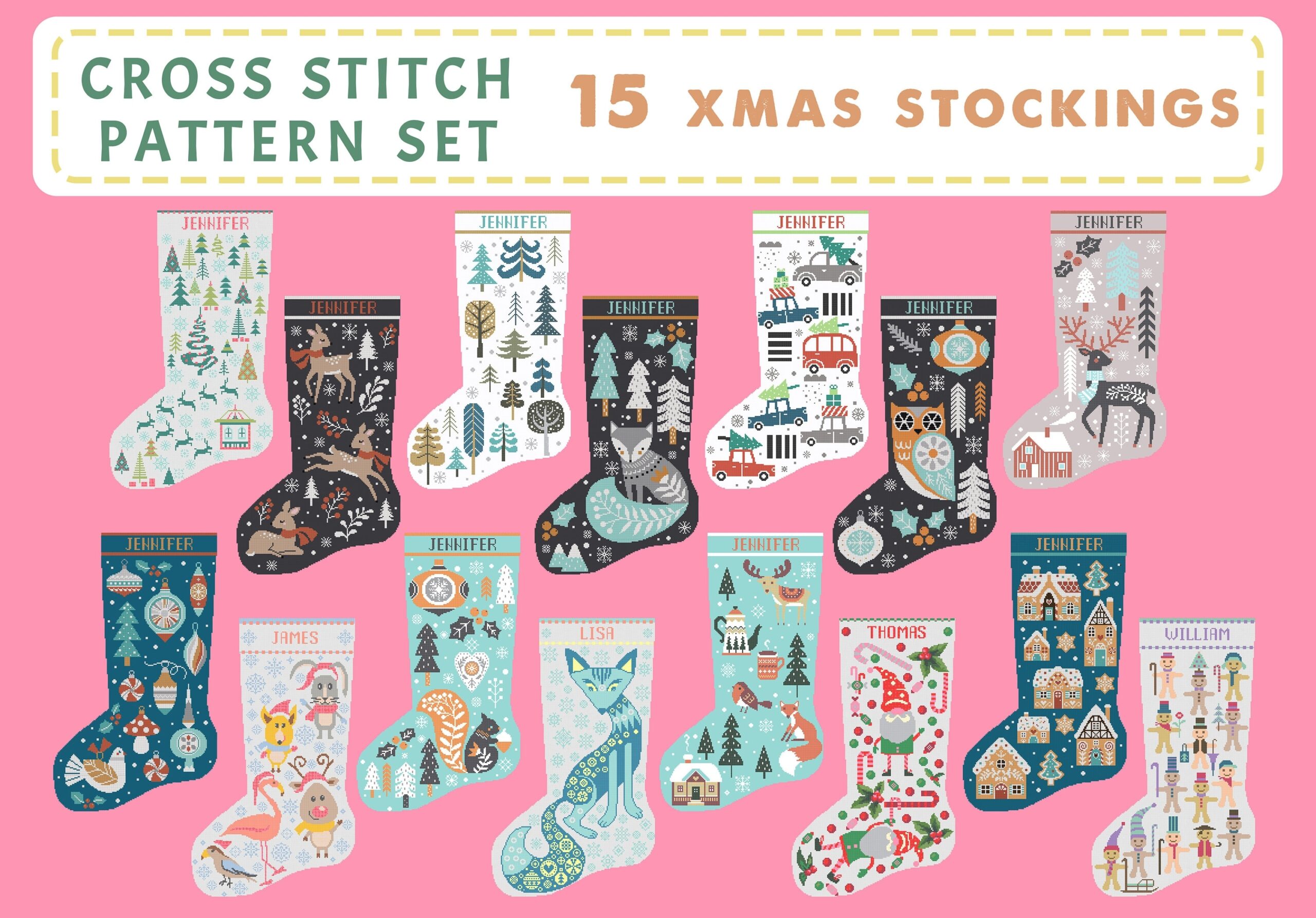 15 Christmas Stocking Set Cross Stitch Pattern Santa Christmas Tree Embroidery DIY Stockings Customizable Name Xstitch Sampler Winter Etsy 15 Christmas Stocking Set Cross Stitch Pattern Santa Christmas Tree Embroidery DIY Stockings Customizable Name Xstitch Sampler Winter Etsy
