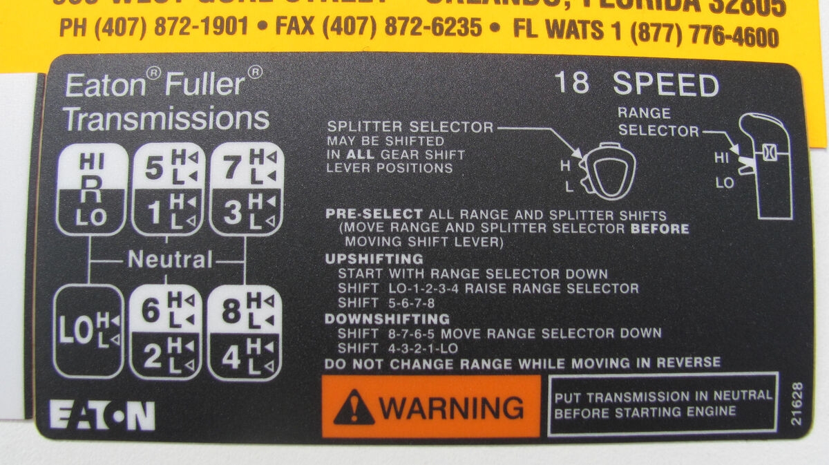 18 Speed Eaton Fuller Transmission Shift Pattern 21628 EBay