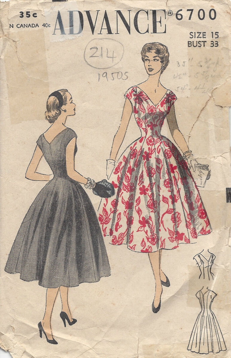 1950s Vintage Sewing Pattern DRESS B33 214 EBay 1950s Vintage Sewing Pattern DRESS B33 214 EBay