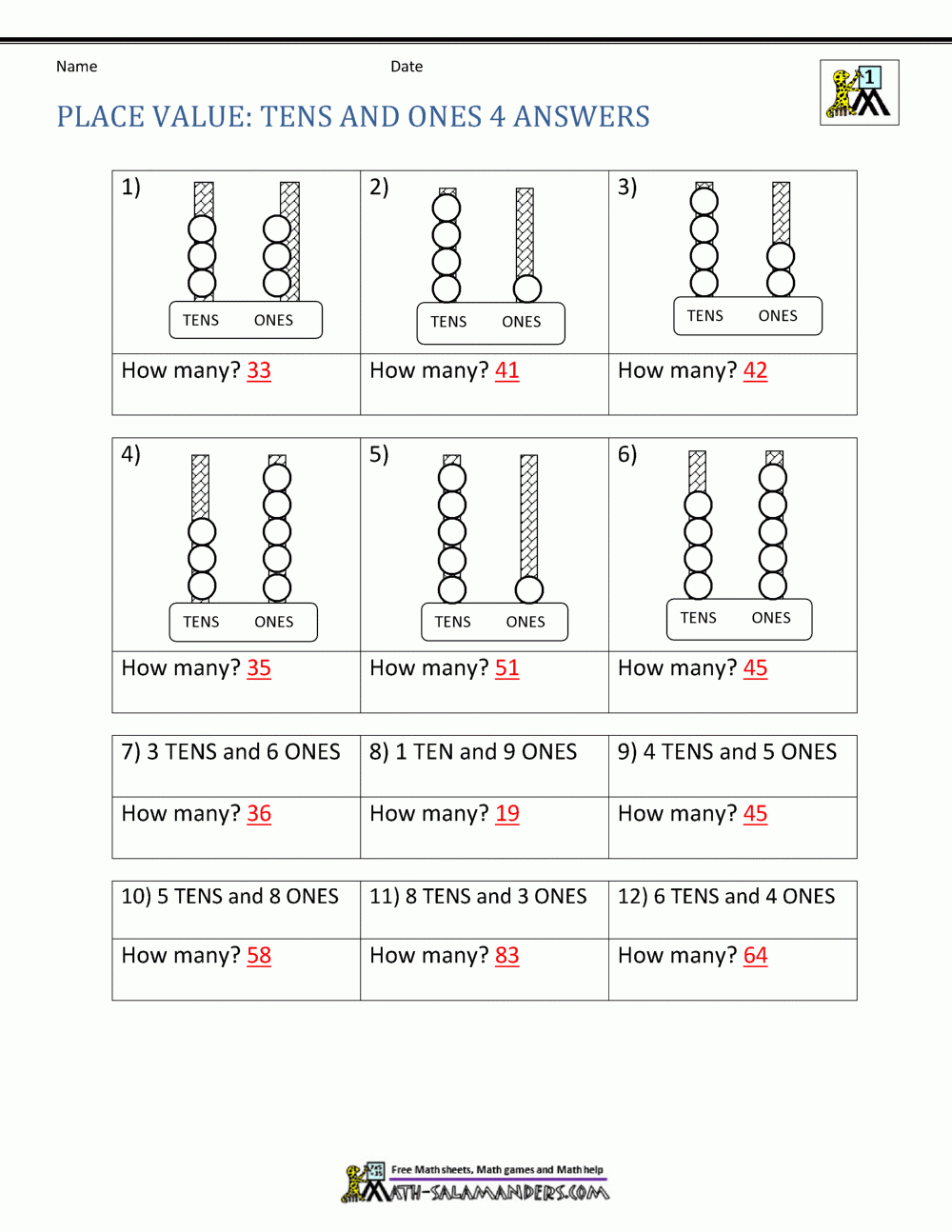 1st Grade Place Value Worksheets 2 Digit Numbers