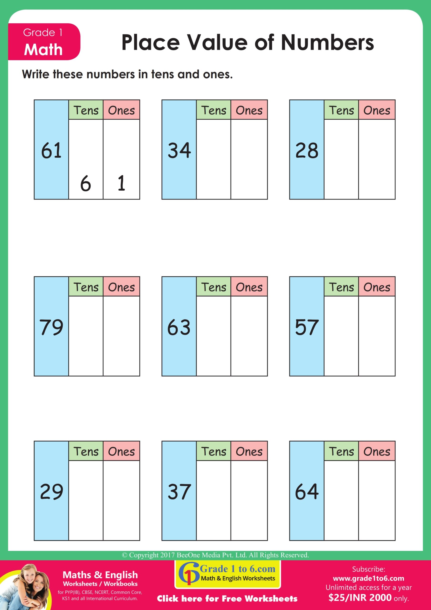 1st Grade Place Value Worksheets Of 2 Digits Grade1to6 1st Grade Place Value Worksheets Of 2 Digits Grade1to6