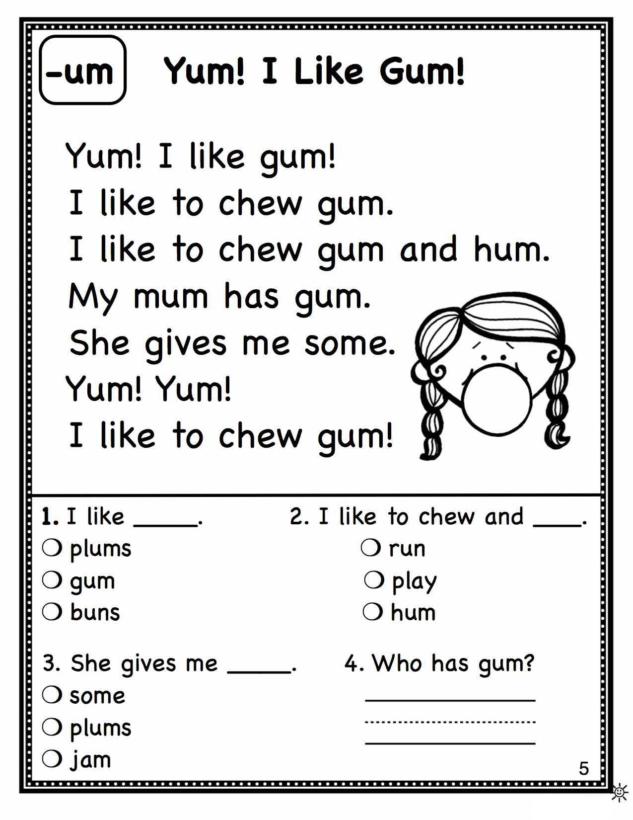 reading comprehension worksheets for first graders