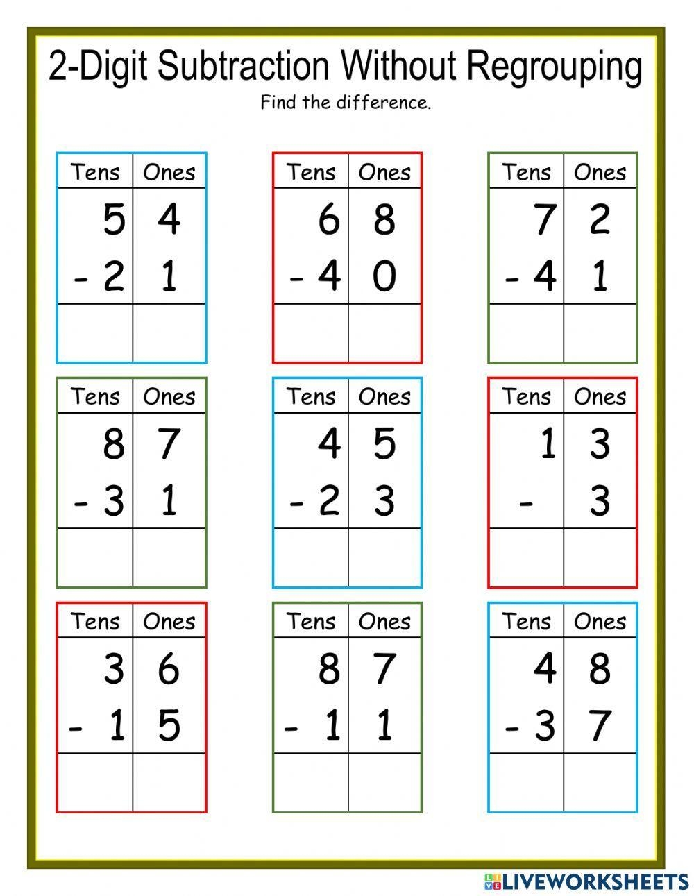 2 Digit Subtraction Without Regrouping DJ Worksheet Live Worksheets Worksheets Library