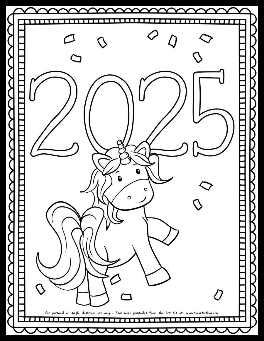 2025 New Year Unicorn Coloring Page Free Printable The Art Kit 2025 New Year Unicorn Coloring Page Free Printable The Art Kit