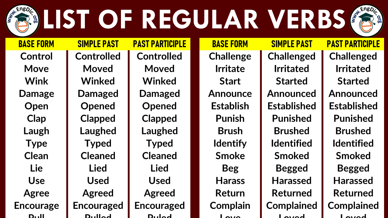 300 List Of Regular Verbs PDF And Infographics EngDic