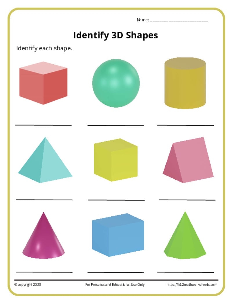 3D Shapes Worksheets K12 Math Worksheets 3D Shapes Worksheets K12 Math Worksheets