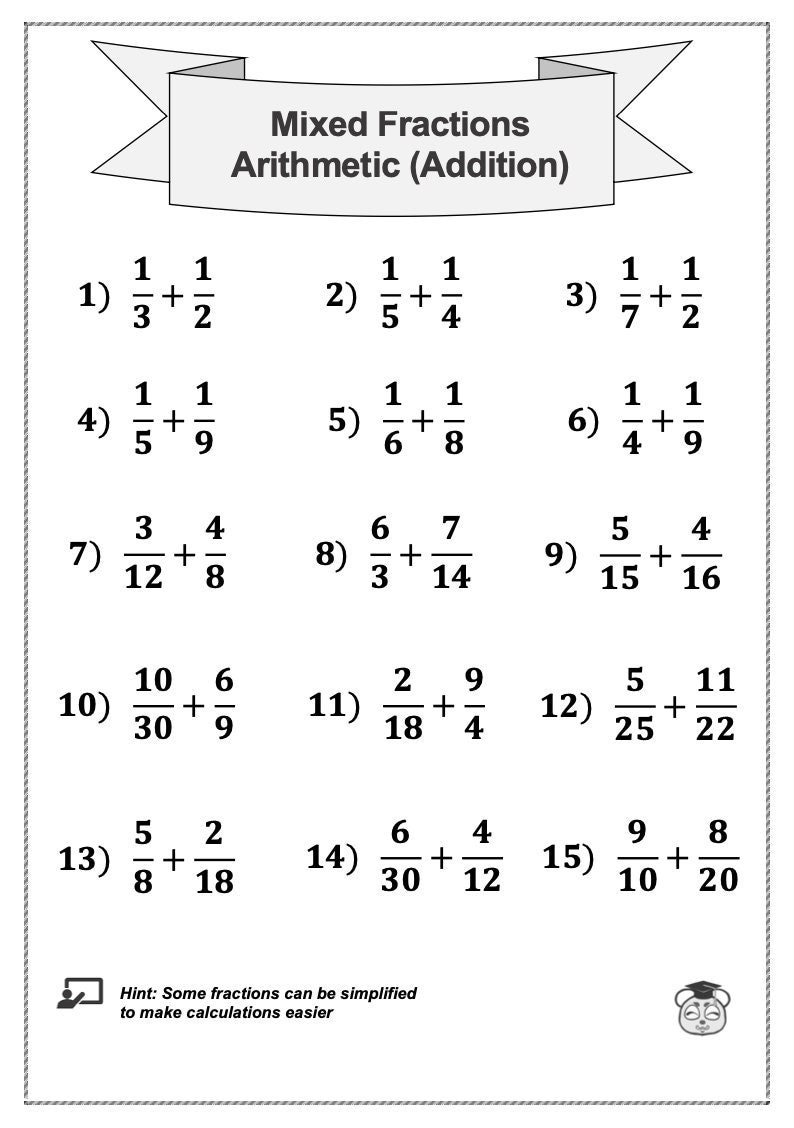 4 Printable Mixed Fraction Arithmetic Math Worksheet Addition Subtraction Multiplication Division ages 4 8 KG1 To Grade 2 Etsy Norway