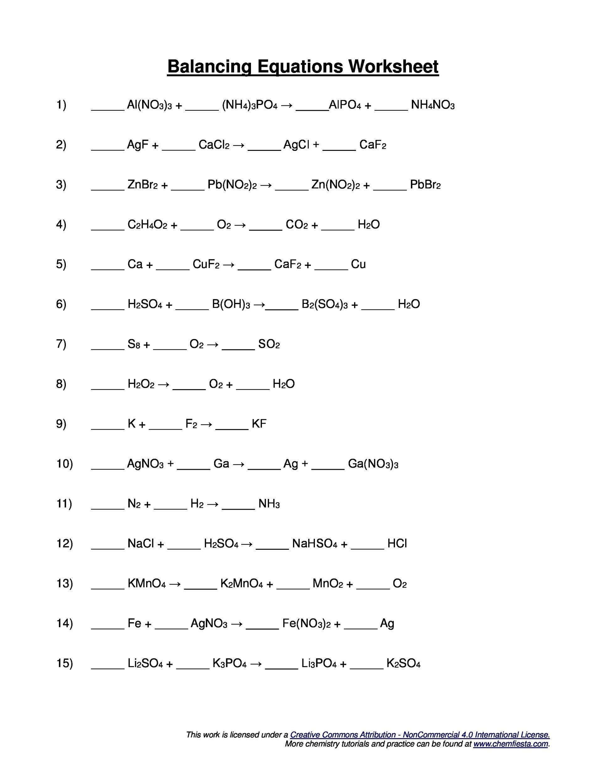 49 Balancing Chemical Equations Worksheets with Answers Worksheets Library