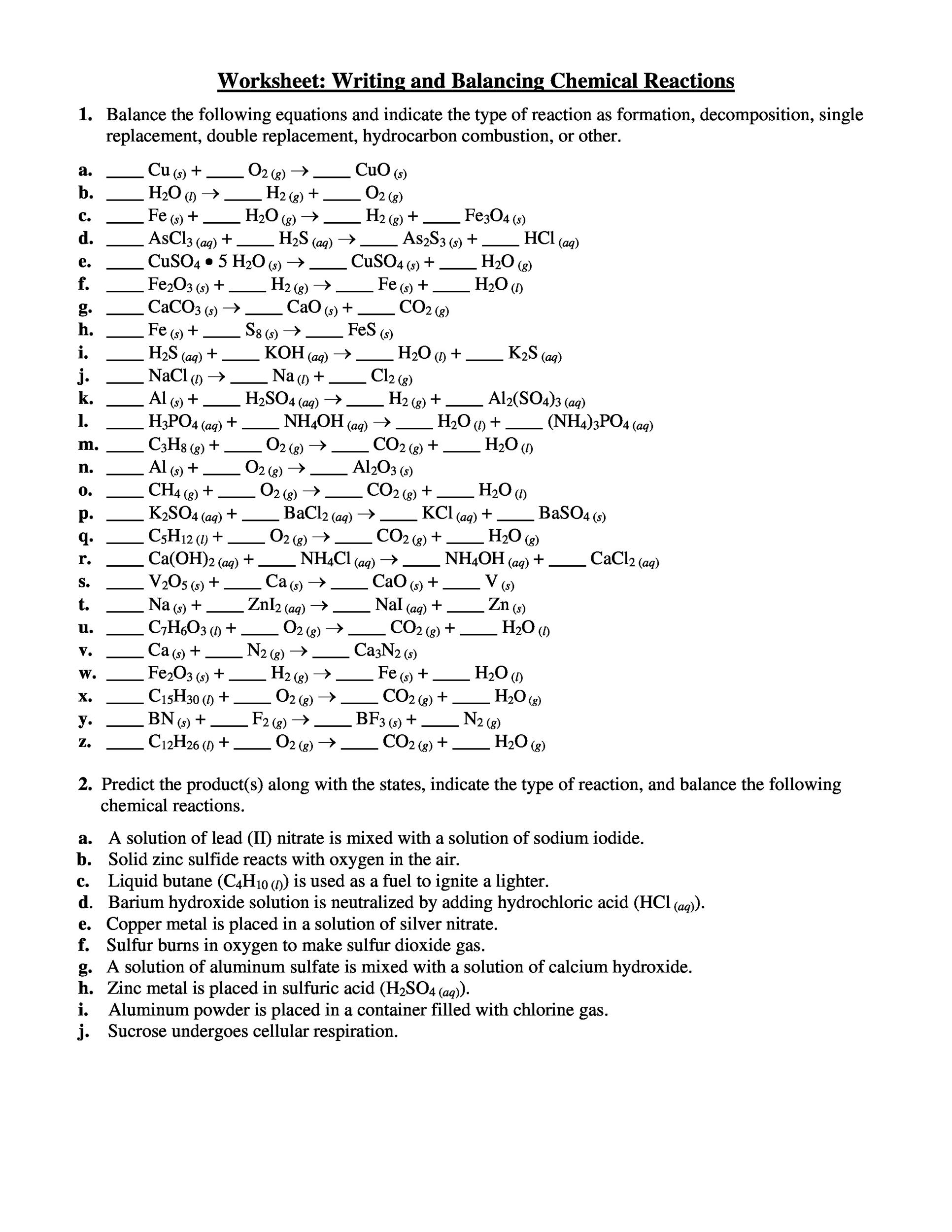 49 Balancing Chemical Equations Worksheets with Answers Worksheets Library 49 Balancing Chemical Equations Worksheets with Answers Worksheets Library