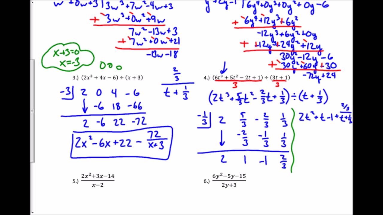 dividing polynomials by polynomials worksheet