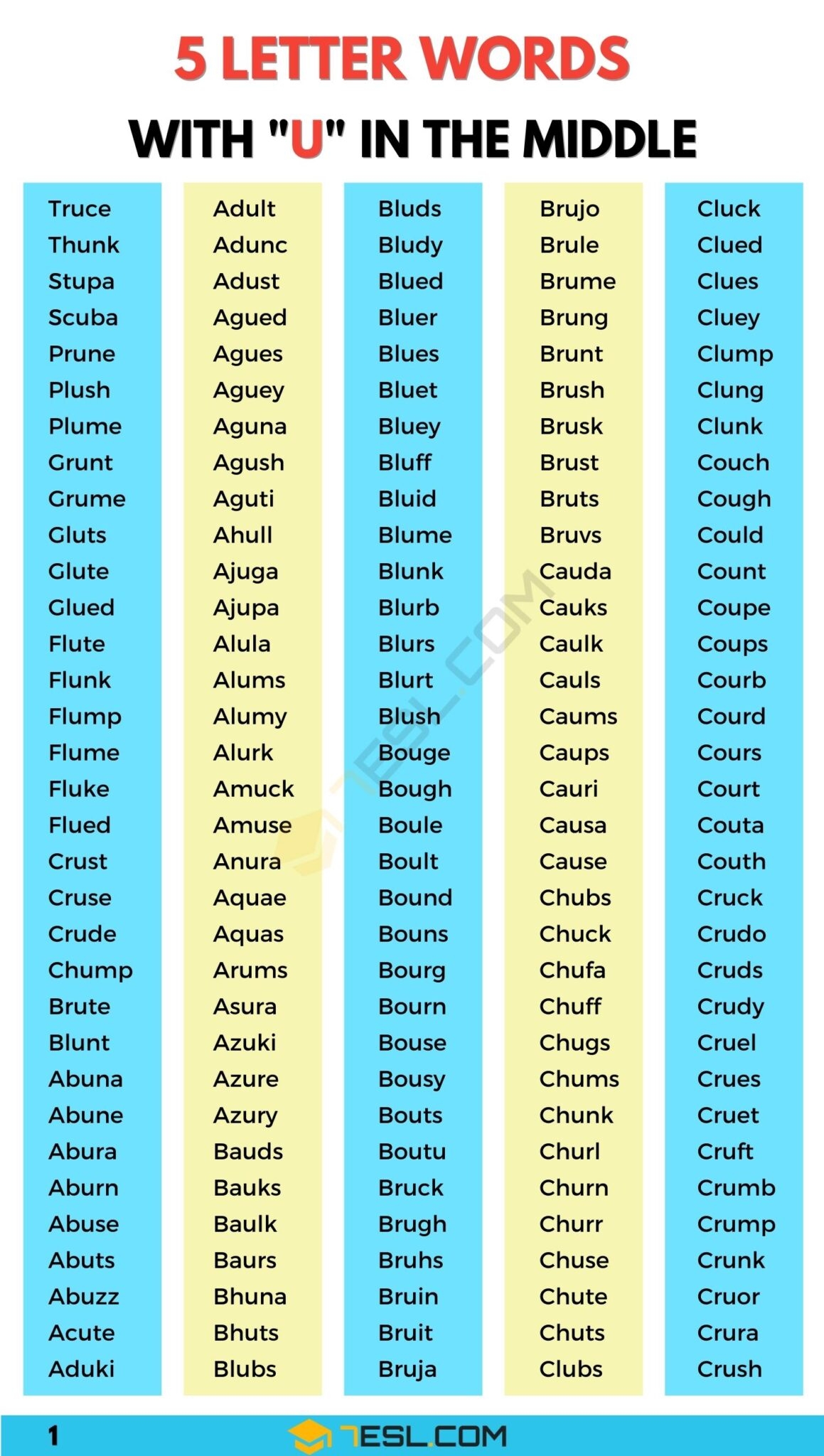 5 Letter Words With U In The Middle 750 Words In English 7ESL