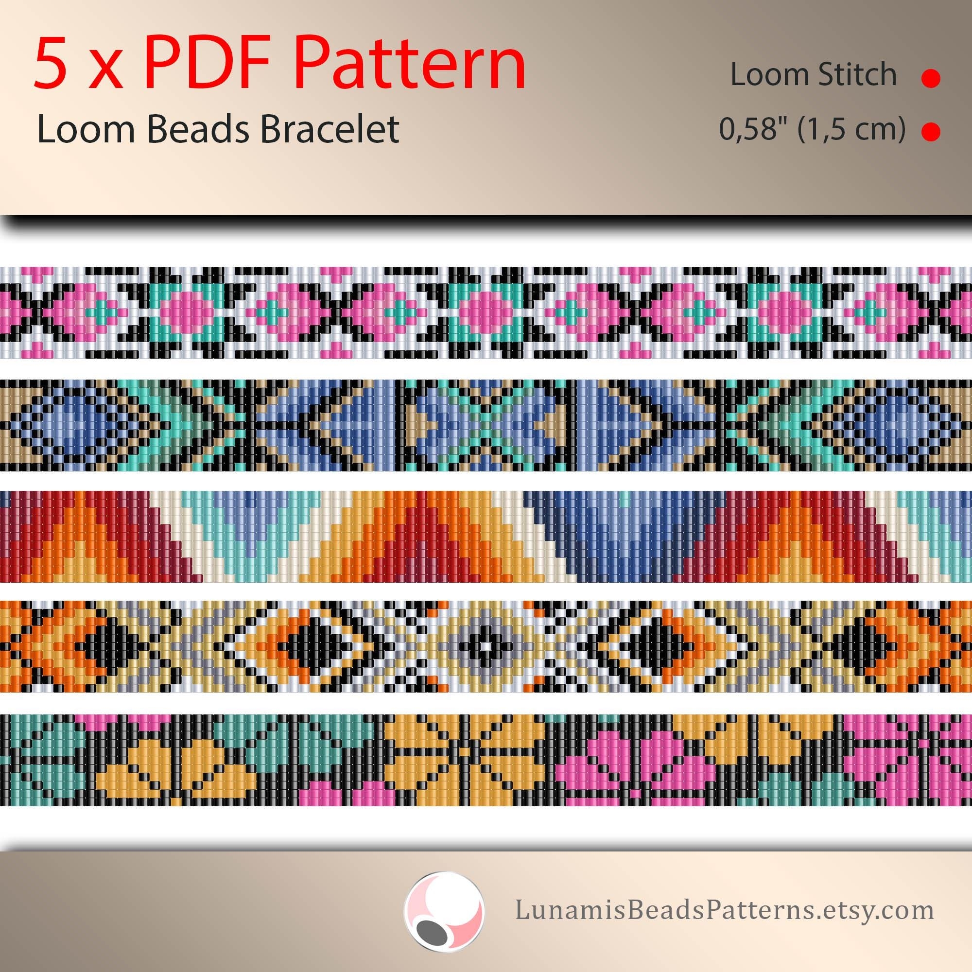 5 Loom Bracelet Patterns Miyuki Delica Bead Square Stitch PDF Pattern Etsy