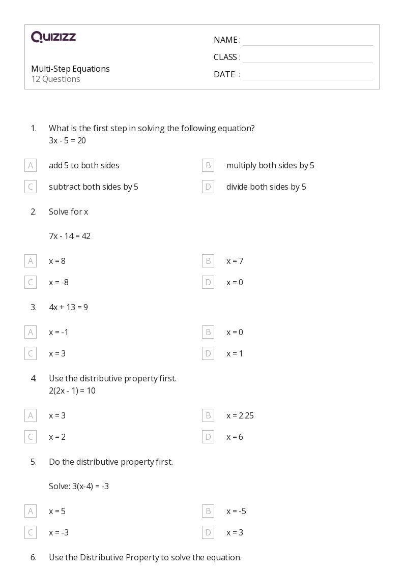 50 Multi Step Equations Worksheets For 5th Grade On Quizizz Worksheets Library