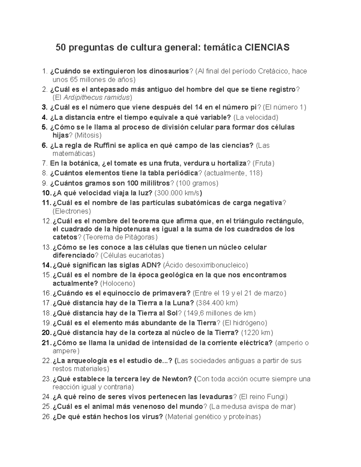 50 Preguntas De Cultura General Tem tica Ciencias 50 Preguntas De Cultura General Tem tica Studocu
