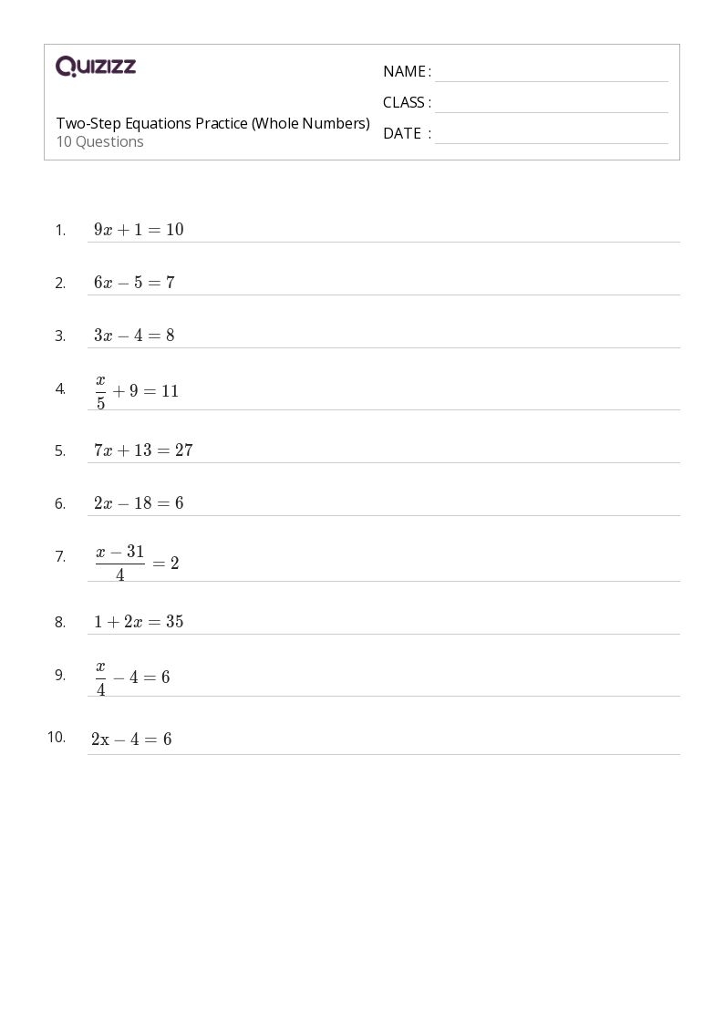 two step equations worksheet
