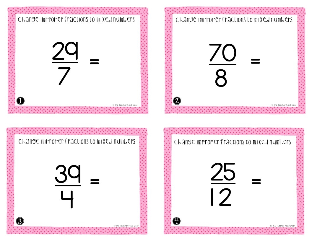 5th Grade Change Improper Fractions To Mixed Numbers Task Cards The Teacher Next Door