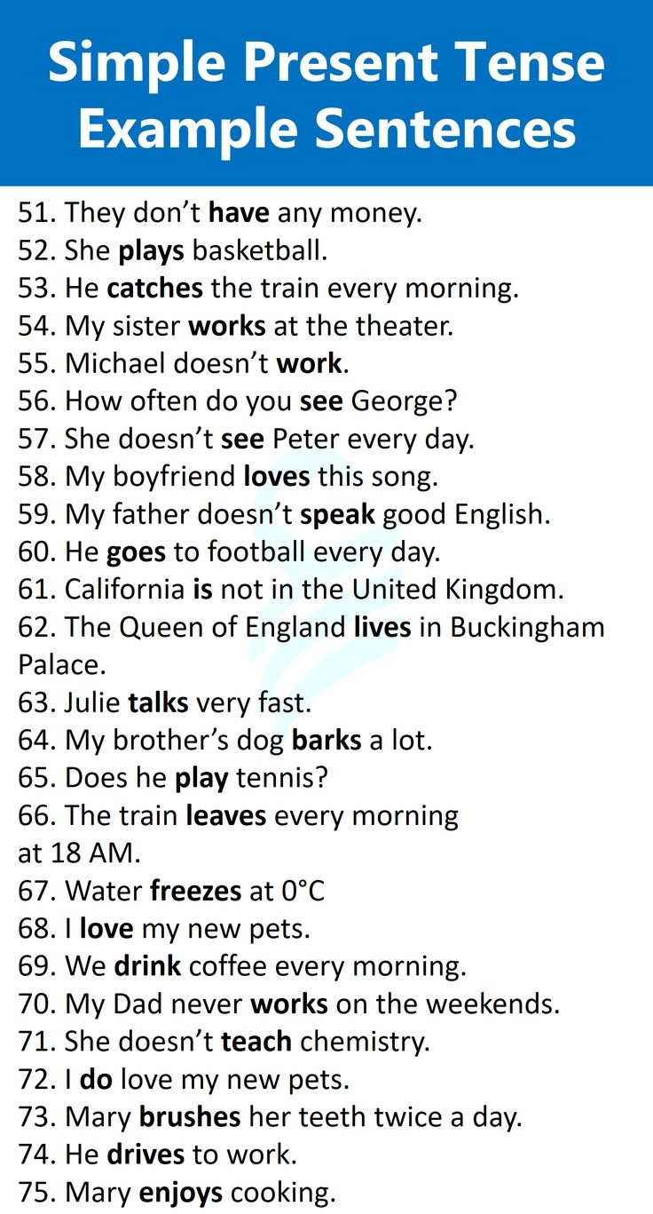 70 Example Sentences Of Present Simple Tense In English