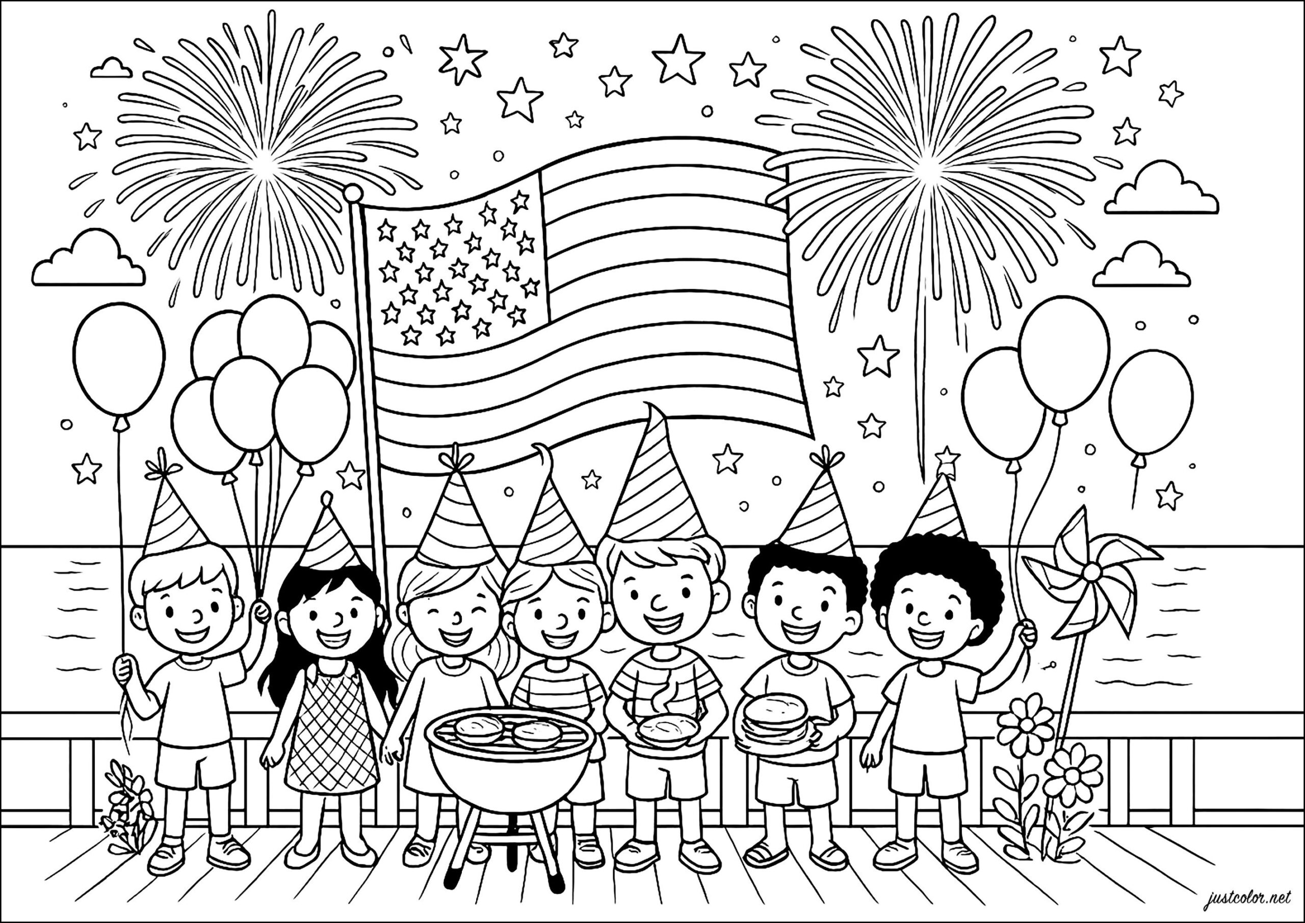 A Joyful Party Under Fireworks The 4th Of July Coloring Pages A Joyful Party Under Fireworks The 4th Of July Coloring Pages