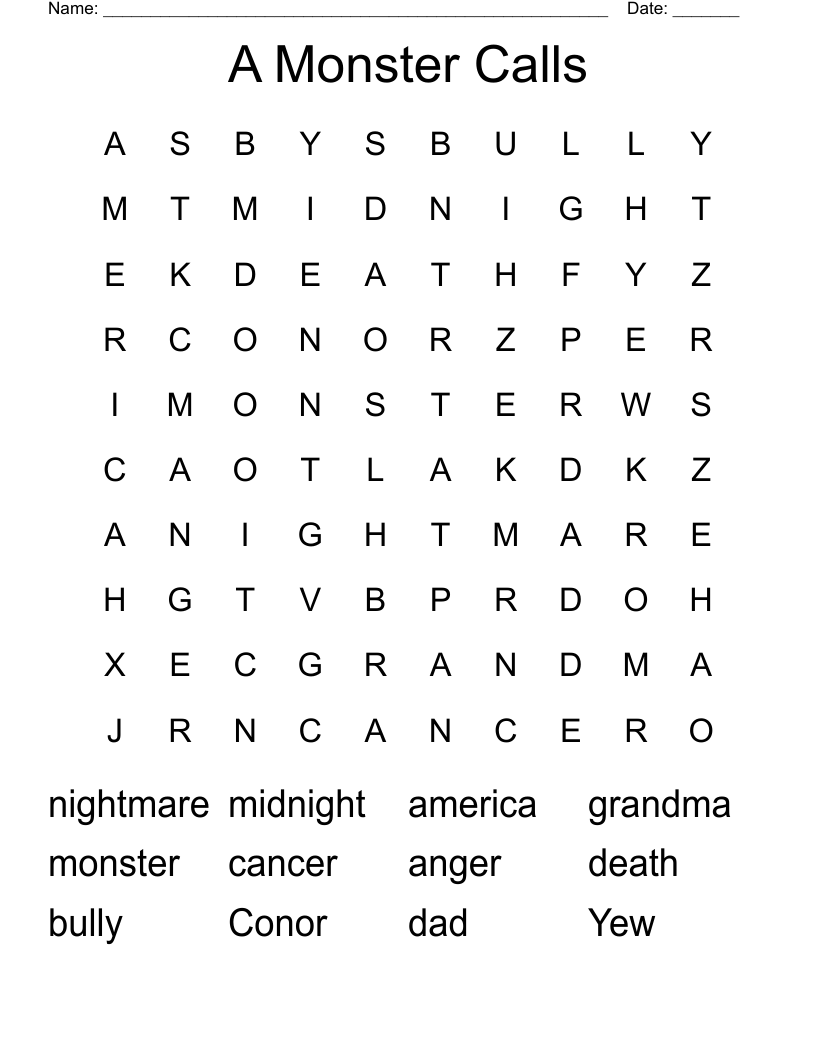 A Monster Calls Word Search WordMint