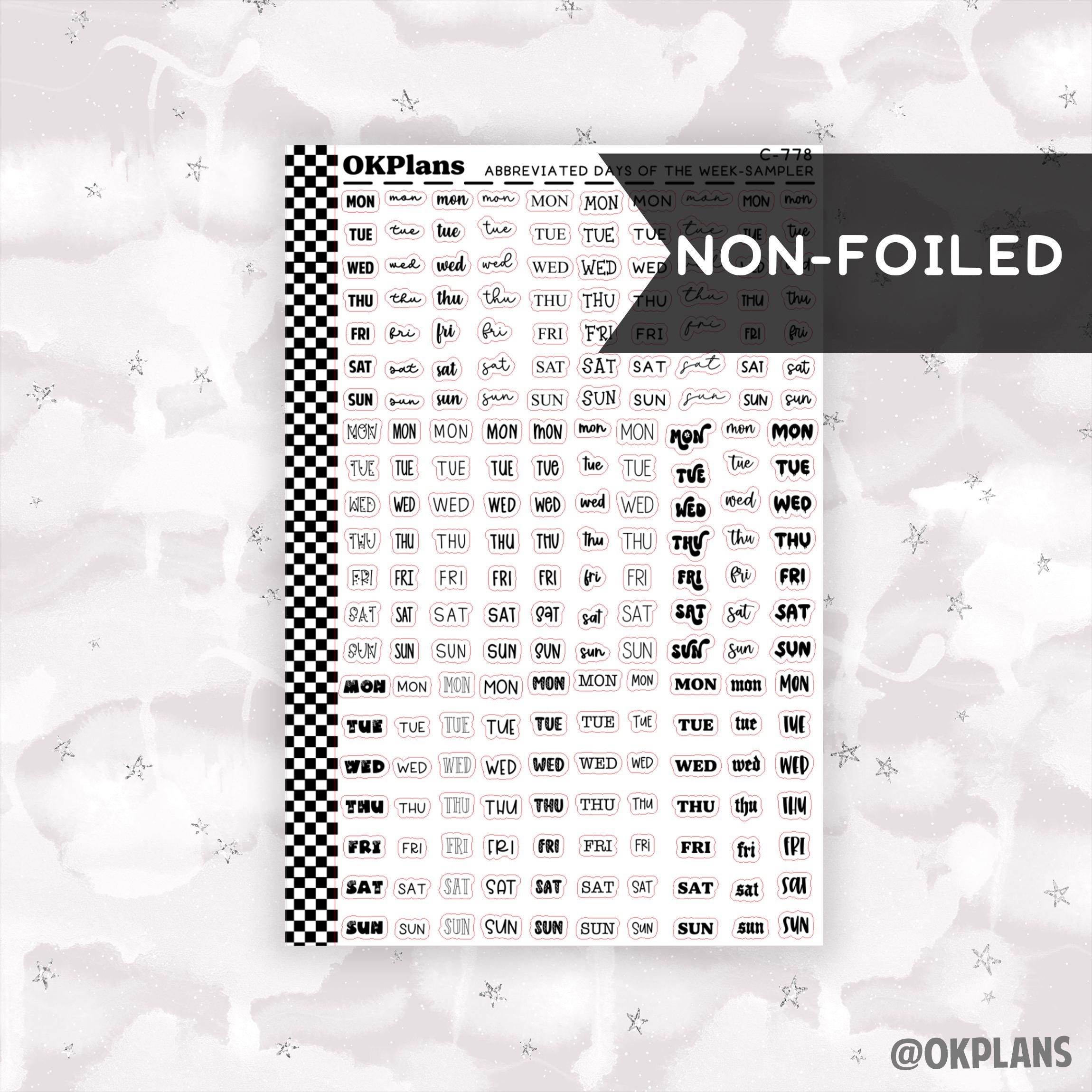 Abbreviated Days Of The Week Sampler Font 1 30 C 778 Functional Etsy