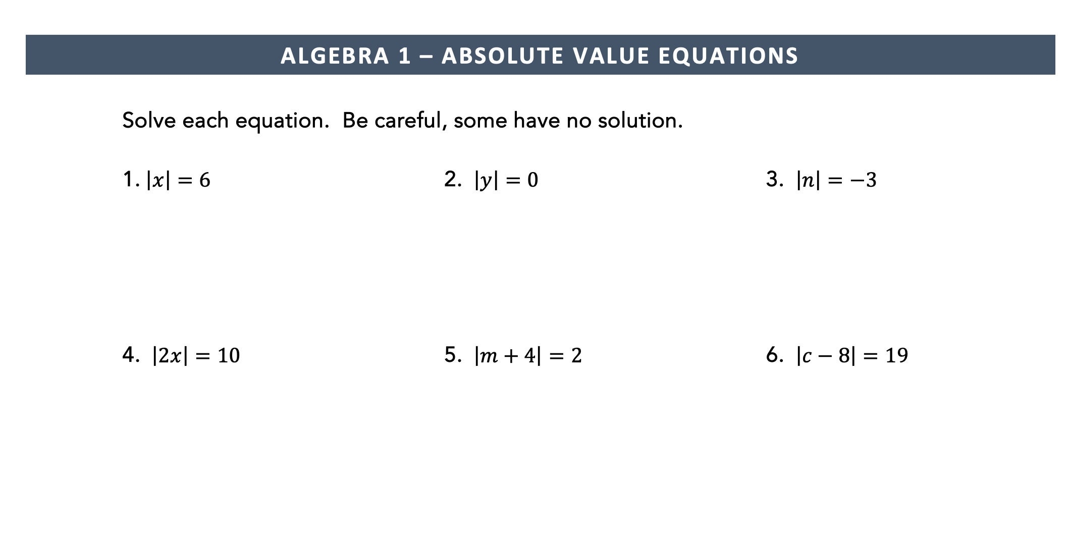 Absolute Value Equations Worksheet Algebra 1 Practice PDF Etsy Absolute Value Equations Worksheet Algebra 1 Practice PDF Etsy