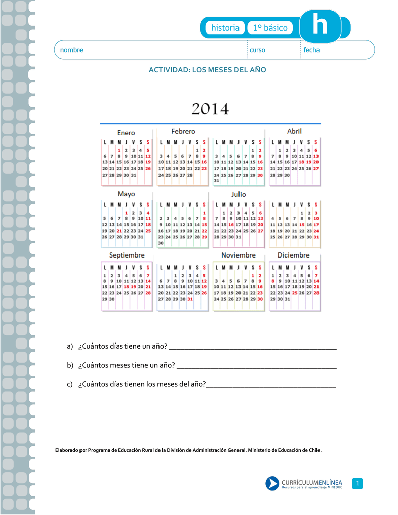 Actividad Los Meses Del A o Calendario Y D as Actividad Los Meses Del A o Calendario Y D as