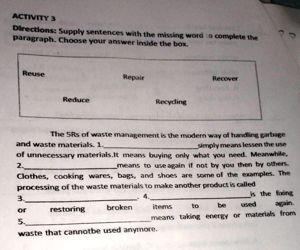 ACTIVITY 3 Directions Supply Sentences With The Missing Word To Complete The Paragraph Choose Your Answer ACTIVITY 3 Directions Supply Sentences With The Missing Word To Complete The Paragraph Choose Your Answer