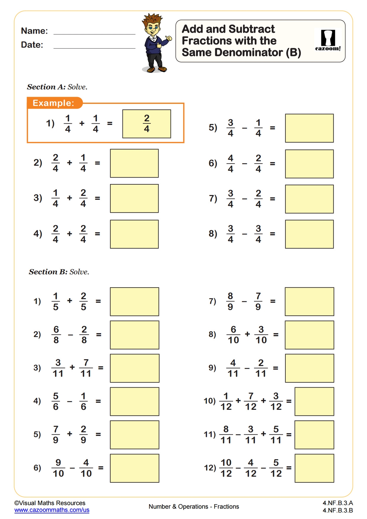 Add And Subtract Fractions With The Same Denominator A Fun And Engaging 4th Grade PDF Worksheets Cazoom Math Add And Subtract Fractions With The Same Denominator A Fun And Engaging 4th Grade PDF Worksheets Cazoom Math