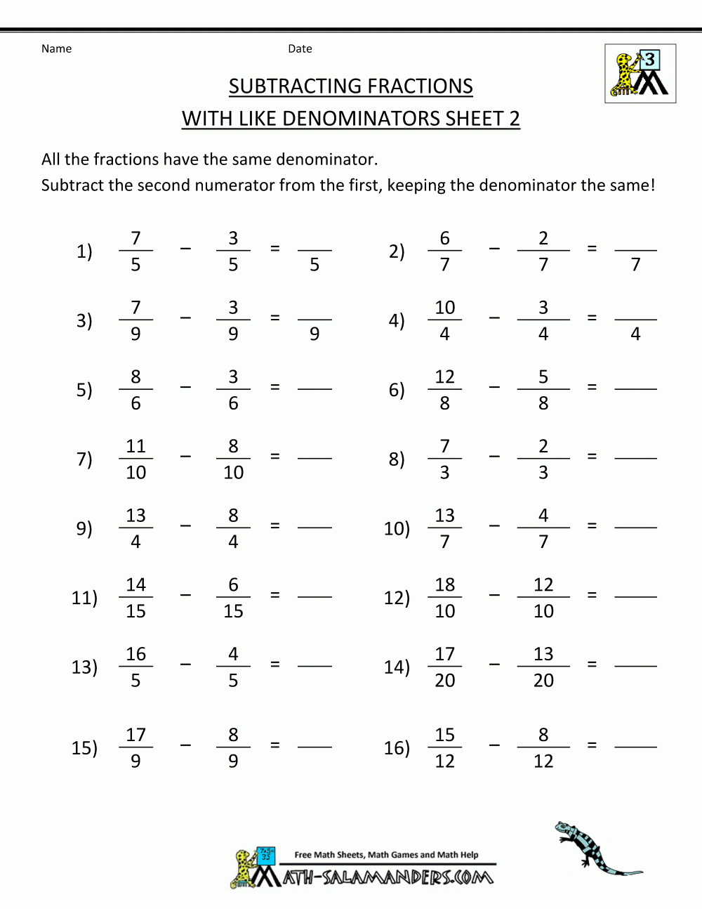 Add And Subtract Fractions Worksheet With Answers Free Worksheets Samples