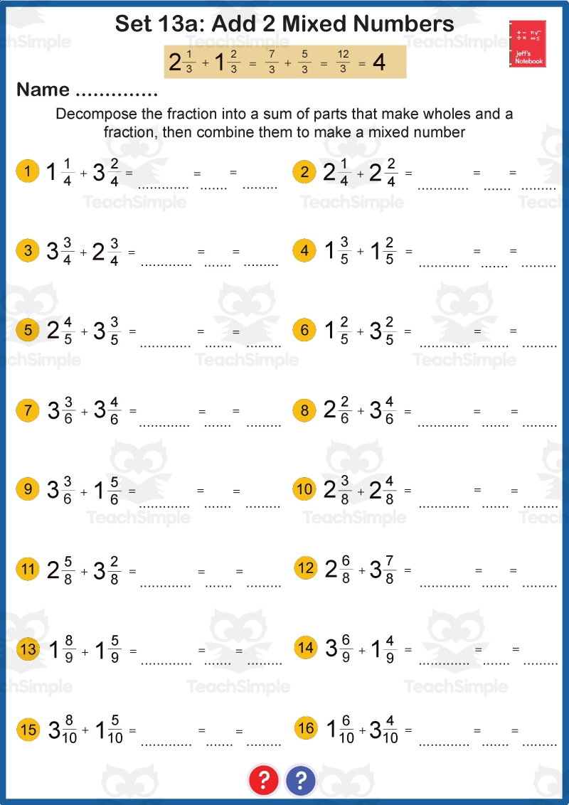 Add And Subtract Mixed Numbers With Like Denominators 4th Grade Math By Teach Simple