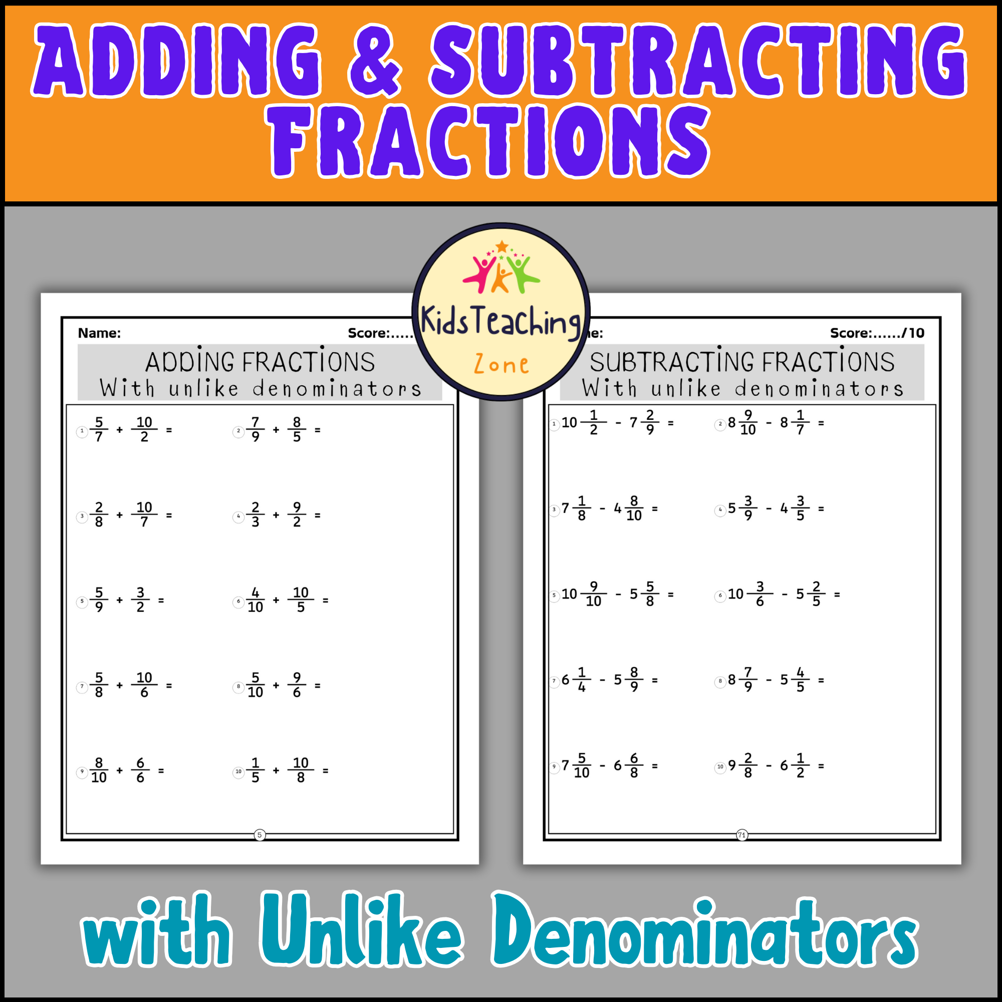 Add Subtract Multiply And Divide Fractions Worksheets With Unlike Denominators Made By Teachers Add Subtract Multiply And Divide Fractions Worksheets With Unlike Denominators Made By Teachers