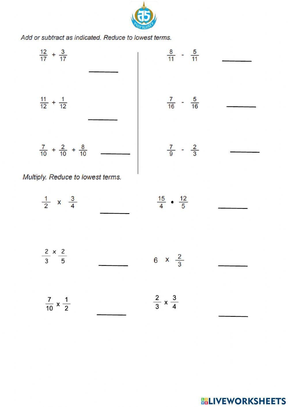 Add Subtract Multiply Or Divide Fractions Worksheet Live Worksheets Library Add Subtract Multiply Or Divide Fractions Worksheet Live Worksheets Library