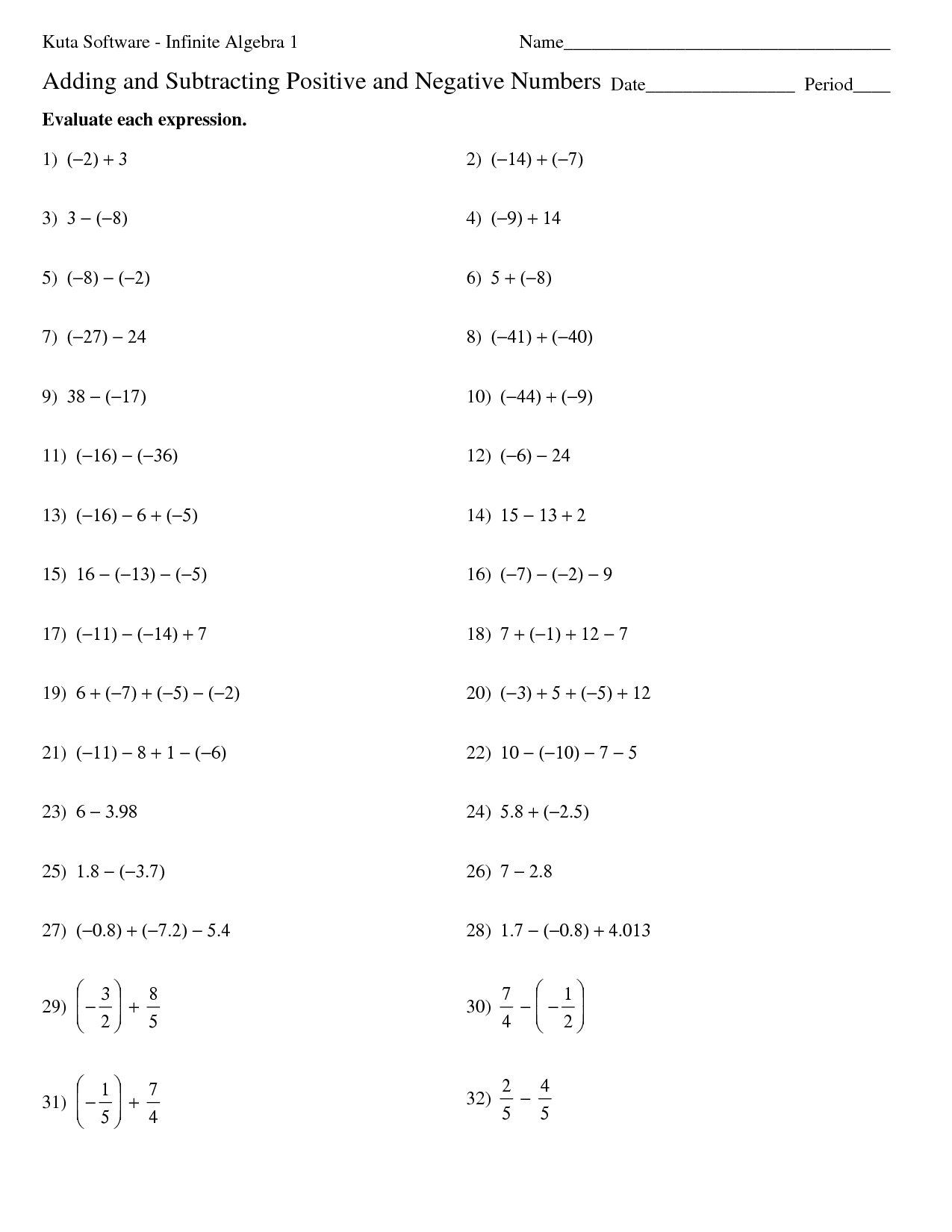negative numbers addition and subtraction worksheet negative numbers addition and subtraction worksheet