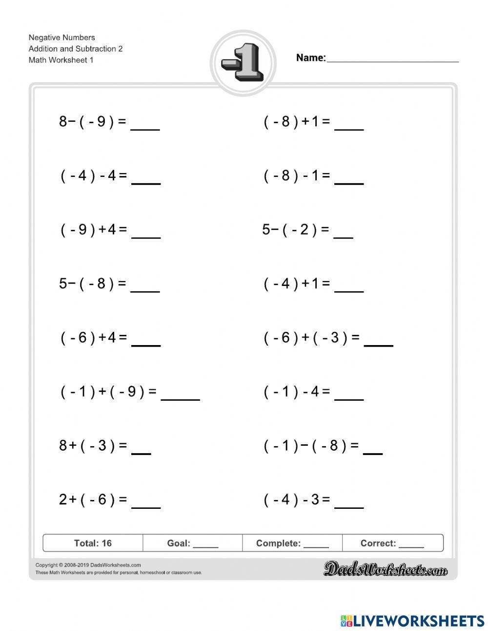 adding and subtracting negative numbers worksheet adding and subtracting negative numbers worksheet