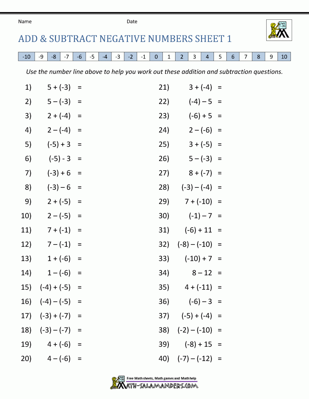 Adding And Subtracting Negative Numbers Worksheets Library Adding And Subtracting Negative Numbers Worksheets Library